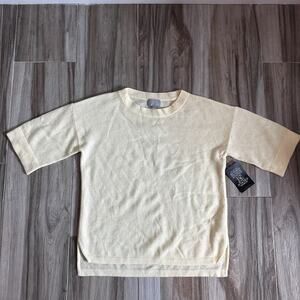 NWT Pure Collection‎ Cashmere Sweater Short Sleeve Cream L Minimalist Classic
